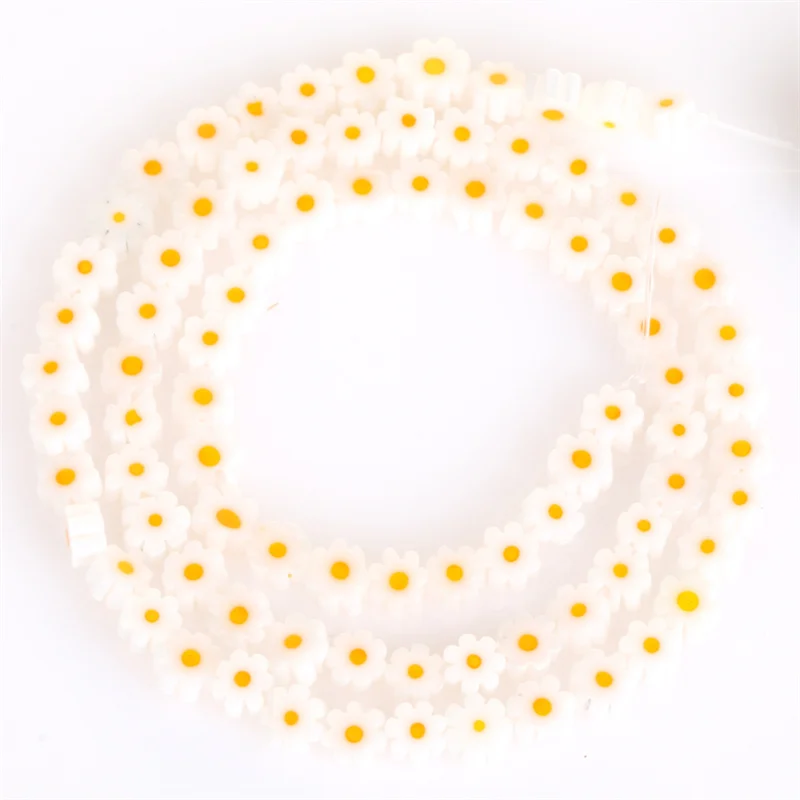 1pack White Daisy Handmade Glass Beads White Daisy Flower Floral Spacer Beads for Women Girls Jewelry DIY Accessories 4/6/8mm ﻿