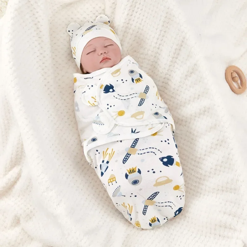 Bebê anti-choque Swaddle algodão impresso envoltório, duas peças anti-chute cobertor, adequado para 0-3 meses, primavera, verão