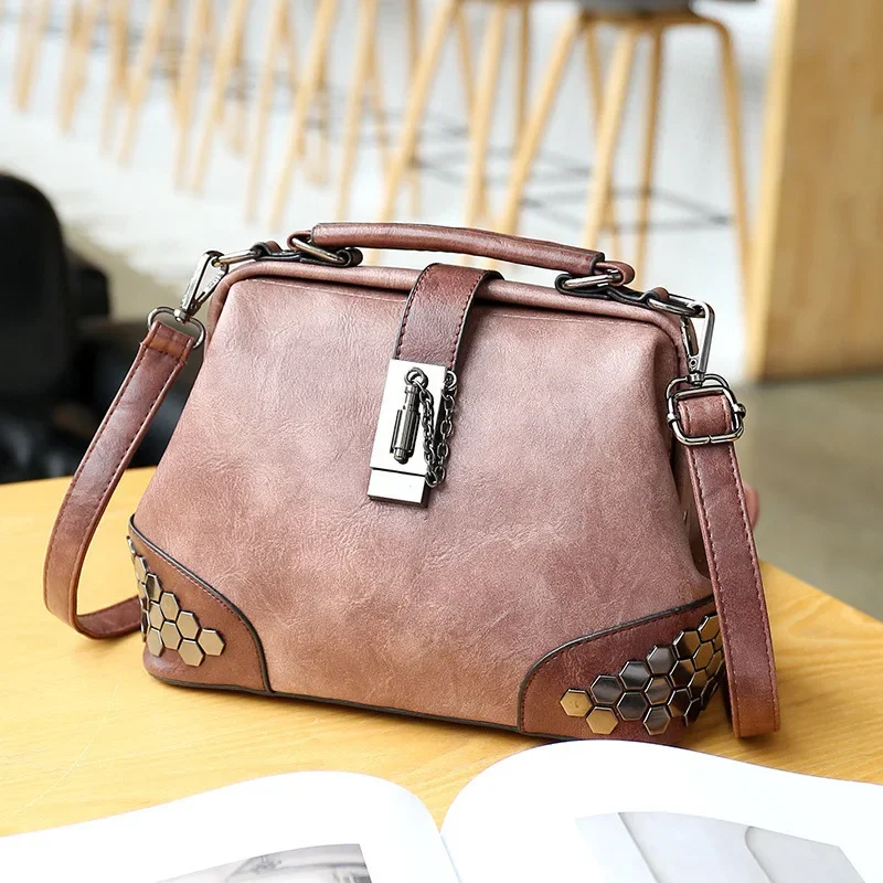 Vintage rebite handbaag feminino couro do plutônio crossbody saco contraste cor bolsa de ombro para as mulheres designer alça de bloqueio bolsas