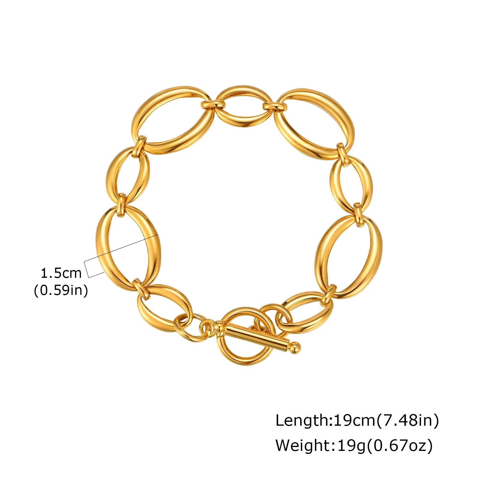 Pulseras de palanca gruesas y atrevidas para mujer, pulsera de cadena de eslabones con hebilla OT de acero inoxidable chapada en oro sin deslustre