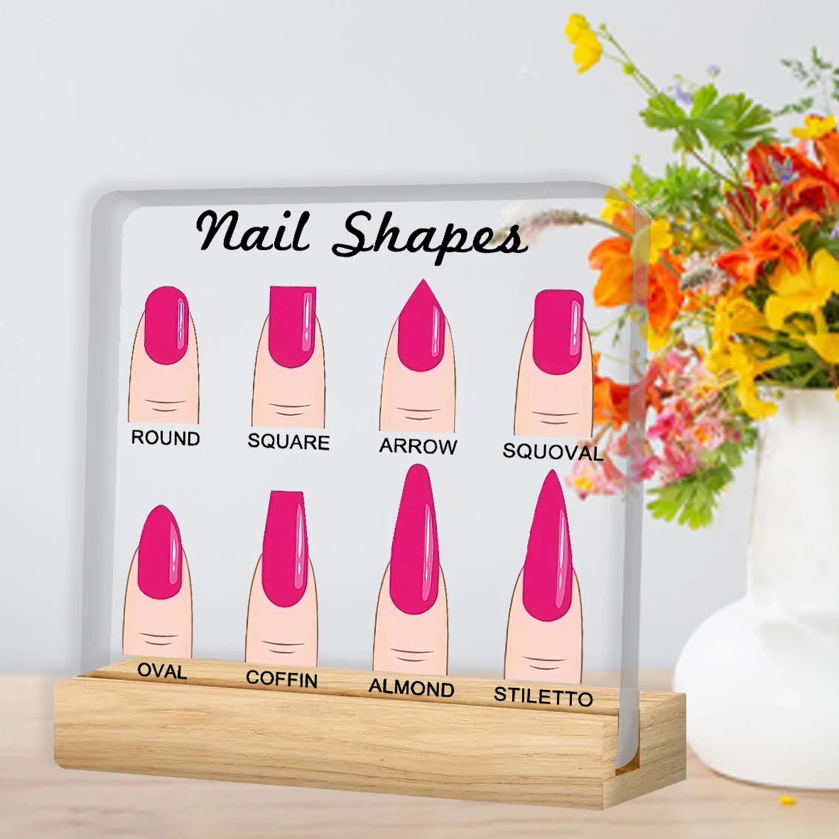 Style Nail Shapes Acrylic Display Plaque: Salon Decor & Manicure Reference Guide for Nail Technicians, Beauty Salons