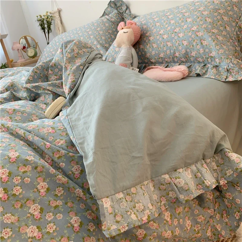 Imagem -02 - Floral Impresso Capa de Edredão Conjunto com Fronha Pliado King Size Queen Size Folha de Cama 100 Algodão Princesa