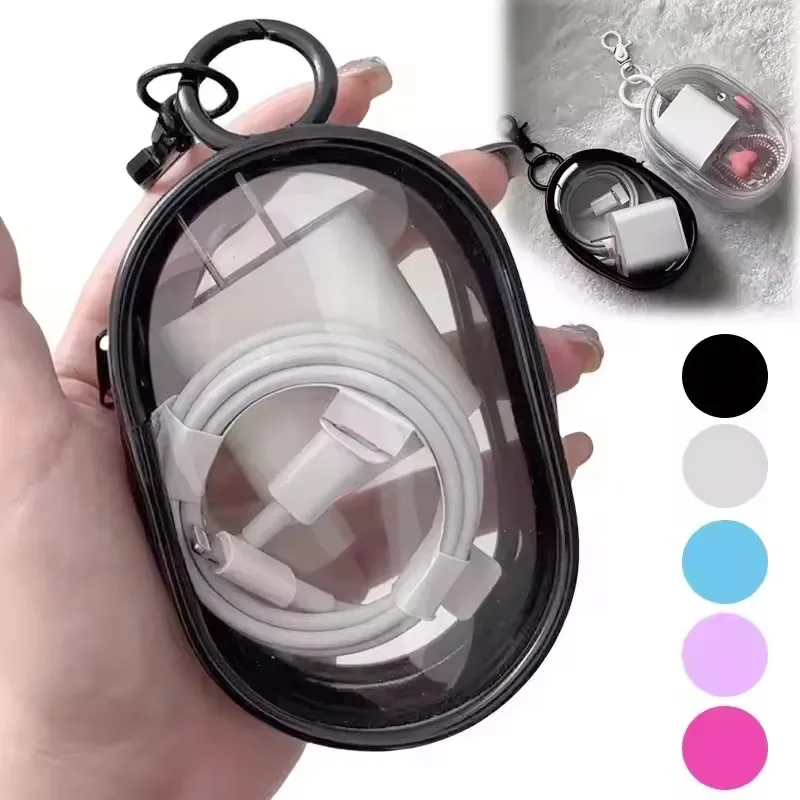 

Portable Mini Transparent Storage Bag with Zipper Multifunctional Headphone and Charger Case Travel Accessories with Keychain