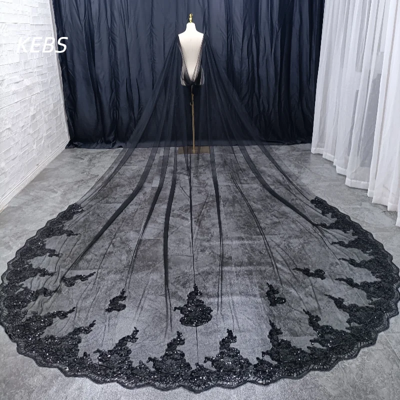 Black lace cathedral bridal shawl wedding accessories bridal veil width 300cm selfie picture