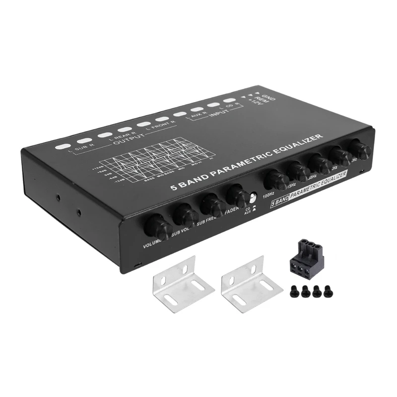 2X 5-Band Car Audio Equalizer, Adjustable 5 Bands EQ Car Amplifier Graphic Equalizer With CD/AUX Input Select Switch