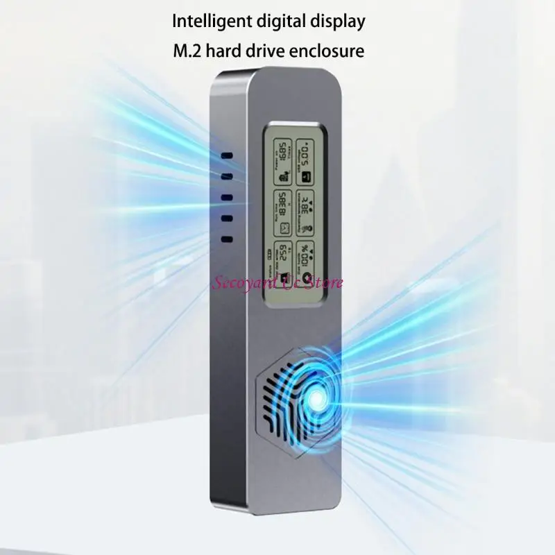 N3UC Portable NVMe SATAs SSDs Case Metal Material Intelligent Screen Monitor Builts in Fan Heat Reduction for Professionals