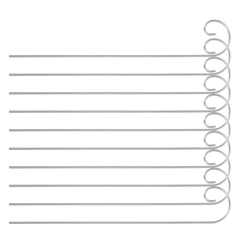 

10pcs Garden Hooks Durable Metal Plant Stakes Shepherd Crook Hangers Outdoor Decor Lawn Ornaments Balcony Patios Silver