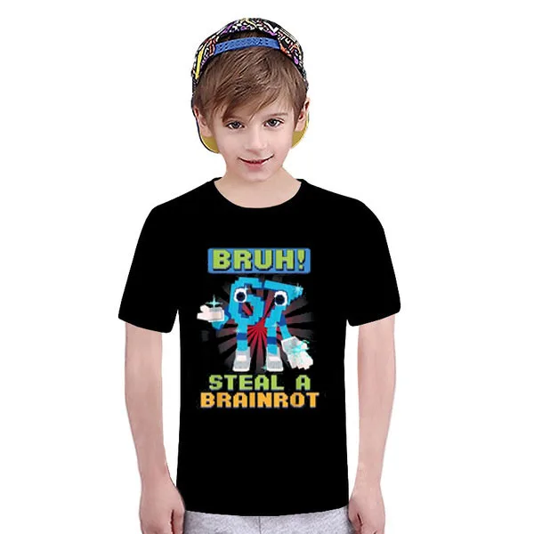 Bruh 67 Meme سرقة A Brainrot بكسل تي شيرت الفكاهة الفوضى Y2k الألعاب قائلا المحملة الجدة هدية الأولاد موضة بلوزات قصيرة الأكمام #5