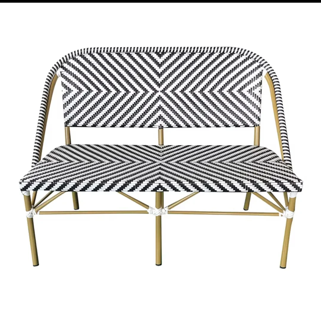 Pure hand-woven flower outdoor bench, garden courtyard restaurant open-air rattan chair double chair 10 in a group