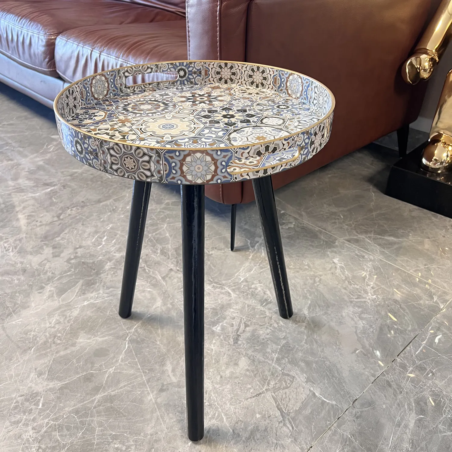 Bohemian Style Small Side Table with Wooden Legs - Outdoor Coffee Table for Tea Time