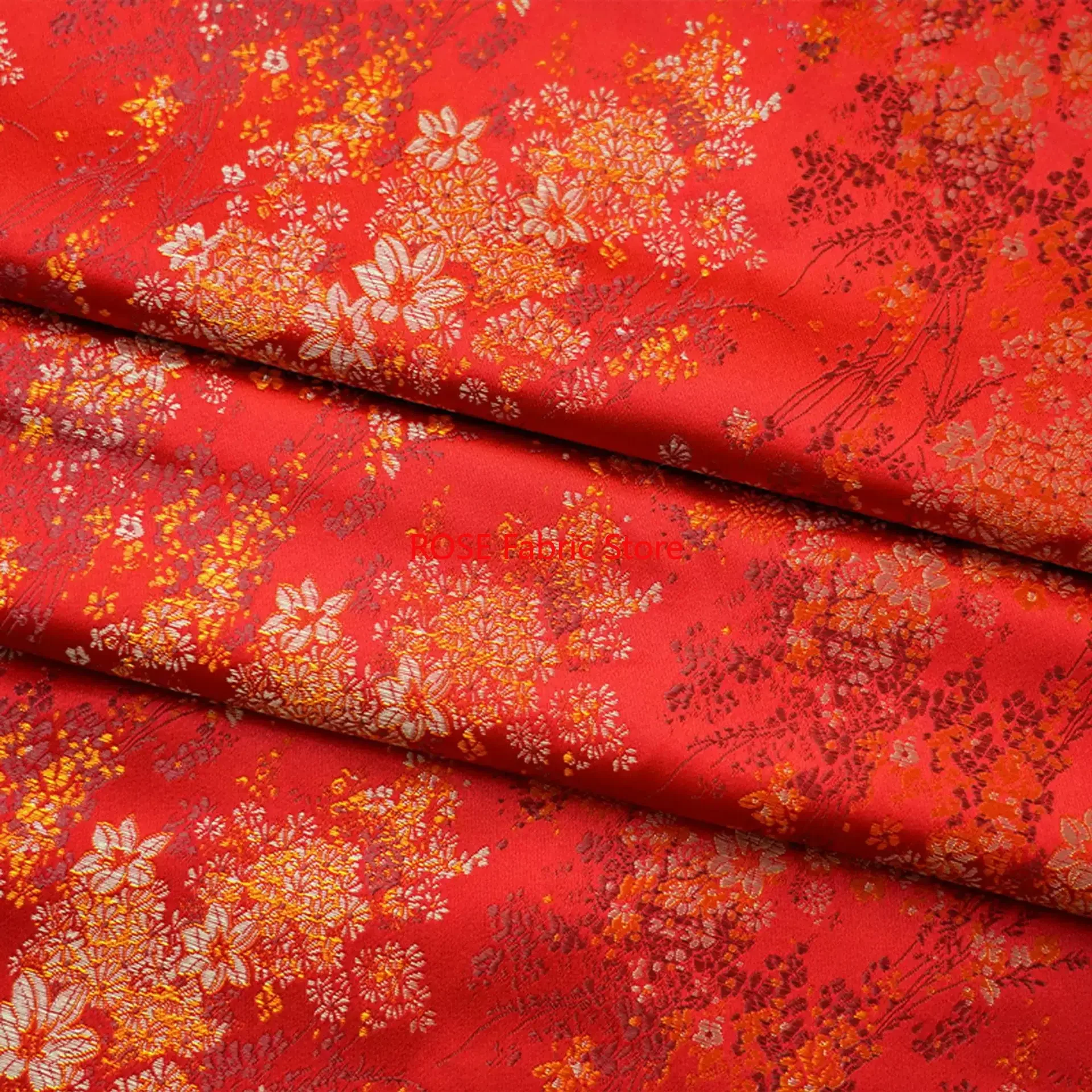 Chinese Style Floral Brocade Jacquard Fabric Cheongsam Festive Wedding Dress Diy Sewing Fabric
