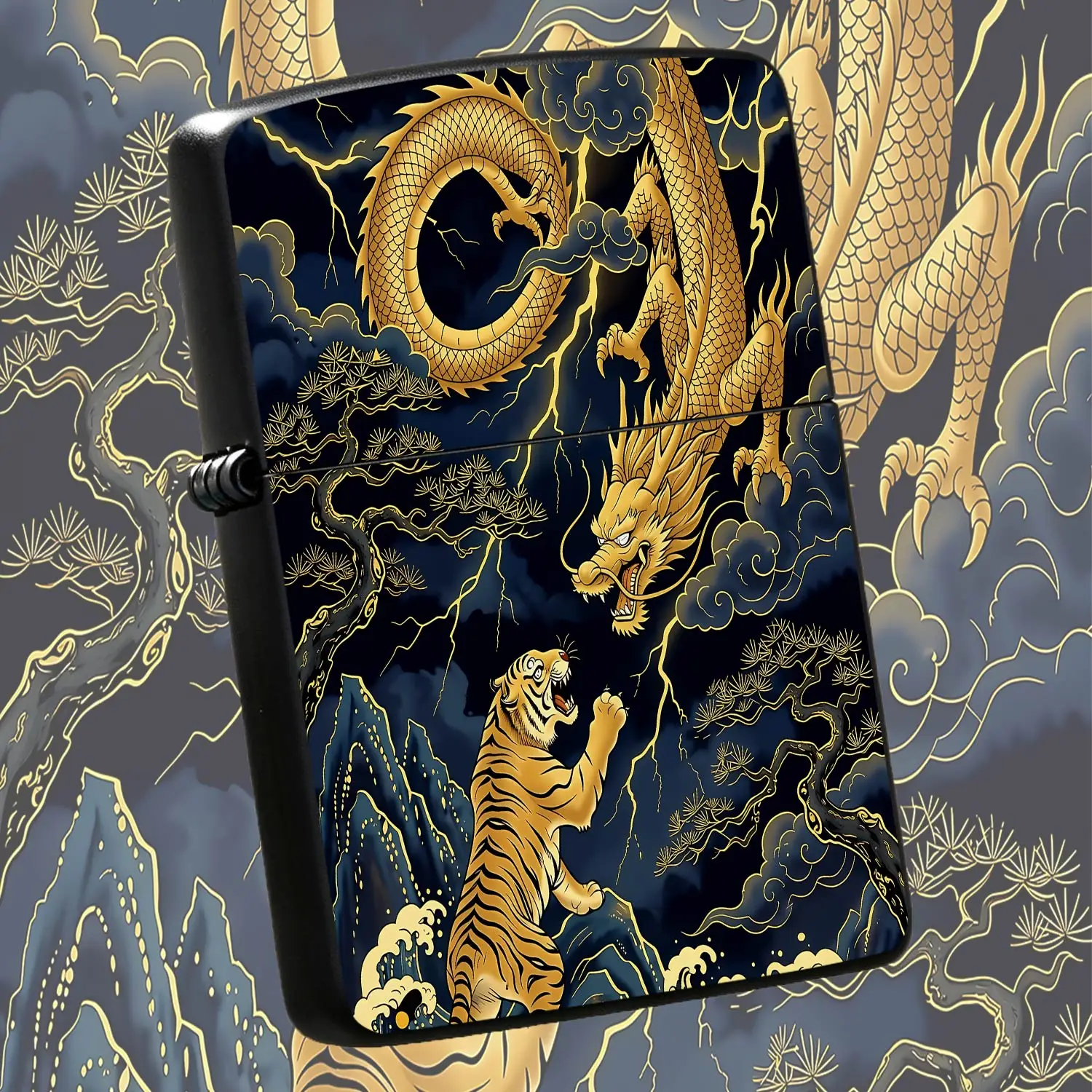 Vintage Auspicious Dragon Tiger Pattern Lighter, Exquisite Gilded Cloud Pine Wave Print Ornament, Traditionalstyle Art Craft, Cool Aesthetic Decor For Daily Use, Unique Thoughtful Gift For Festival Birthday Collection D A Humorous And Inter