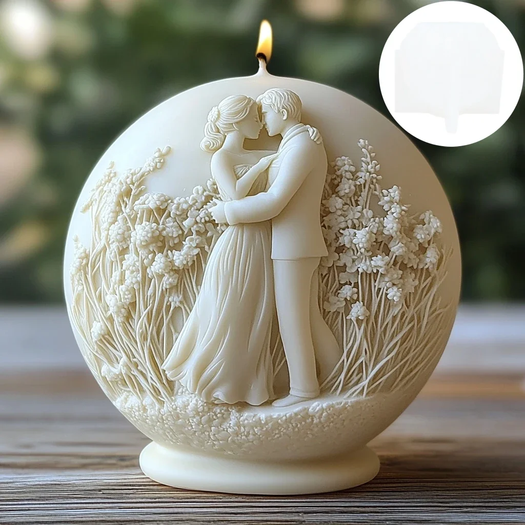 Male female couple embossed spherical candle silicone mold wedding decor couple wedding embossed goddess Ball resin gypsum mold