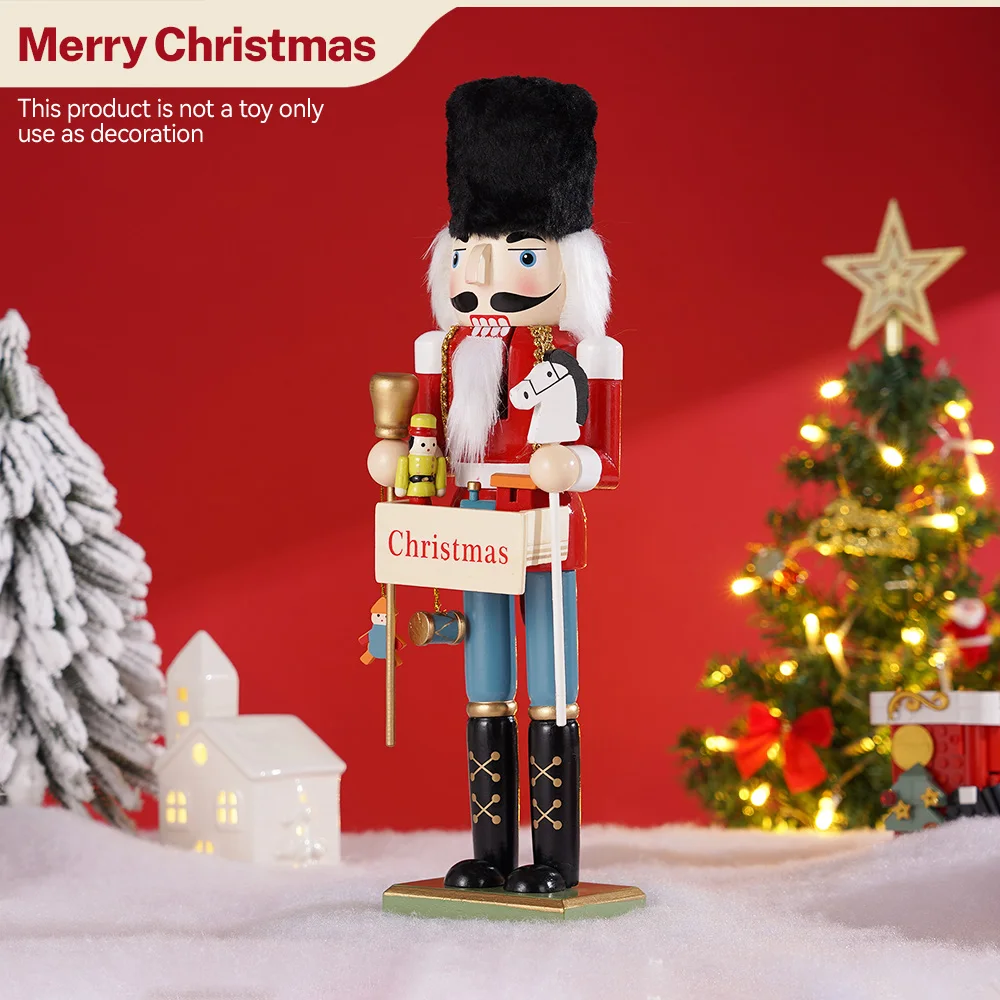 38CM Christmas Nutcracker Wooden Nutcracker Ornament Lift The Plate Soldier Figure Doll Toy Home Office Desktop Decoration Gift