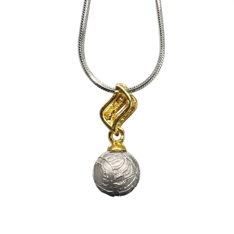 Muonionalusta Meteorite Round Sphere Pendant Natural Space Rock Wave Zircon Alloy Bezel Snake Chain Necklace Jewelry - LK301