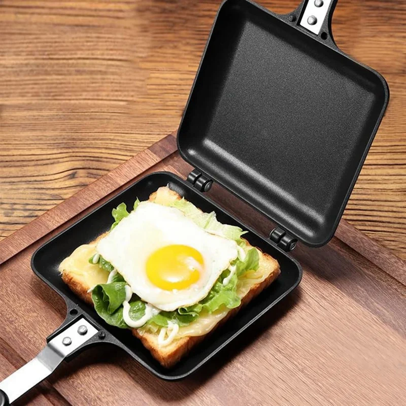 Sanduicheira antiaderente quente sanduicheira panini grill panelas com alça de alumínio flip pan para cozinha em casa