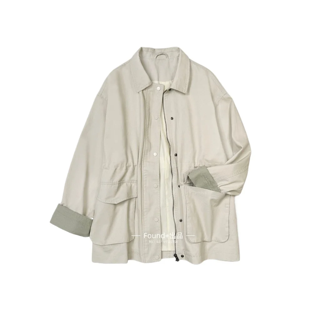 SuperAen Casual Stand-up Collar Safari Style Mid-length Coat for Women A-line Pleated Waist 2026 Spring and Autumn New Trench