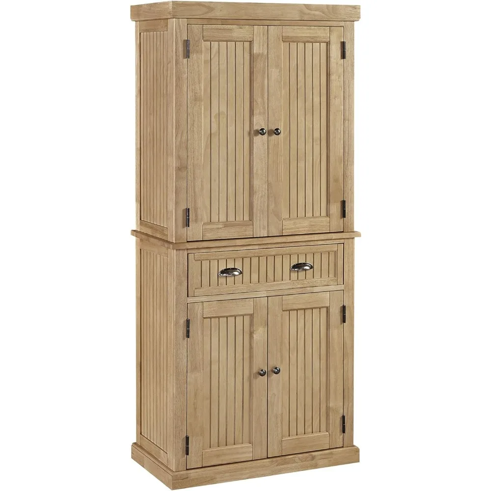 

Nantucket Storage Cabinet Kitchen Pantry with Drawers and Adjustable Shelves, 71.5 Inch Height, Natural Maple Finish