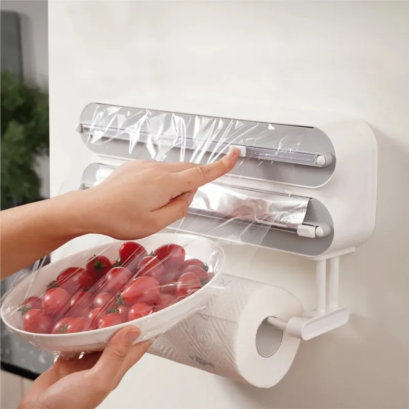 Plastic Wrap Cutter Kitchen Ppaper Storage Rack Tin Foil Baking Paper Magnetic Refrigerator Wall-mounted Plastic Wrap Rack ZI253
