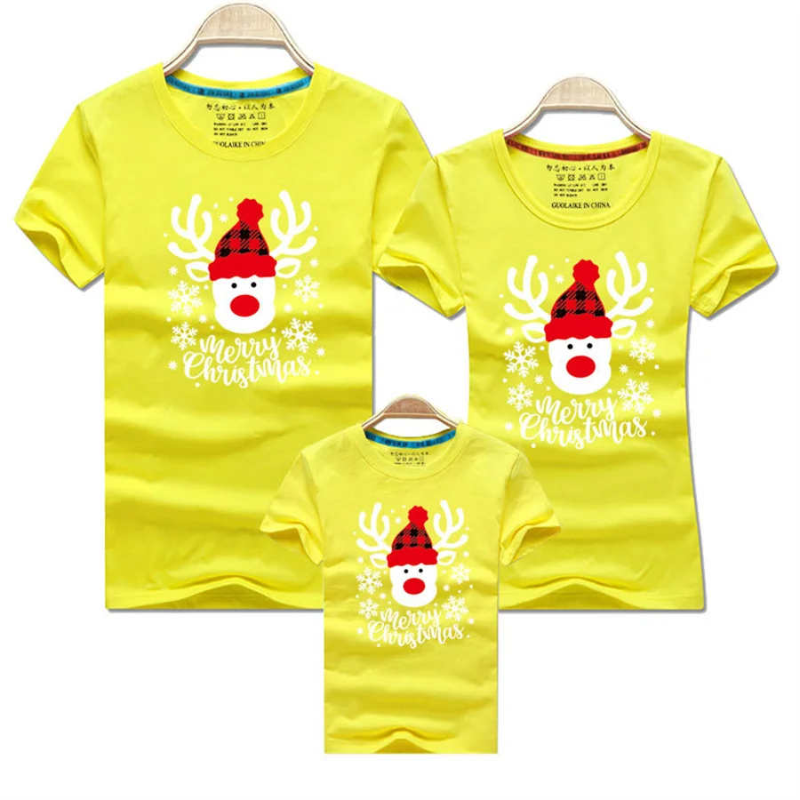 Personalized Christmas Family Matching Clothes Custom Deer with Name Mother Father Kids T-shirt Xmas Family Outfit Tops T Shirt