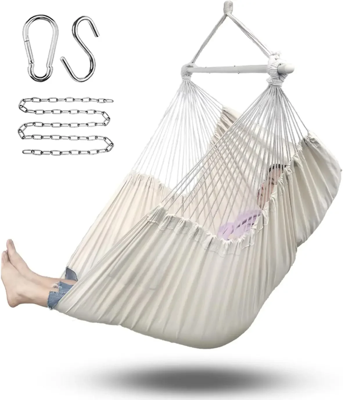 

Hammock Chair Hanging Chair Rope Swing-Max 500lbs,70in Large Hammock Swing Chair ,Portable Steel Spreader Bar