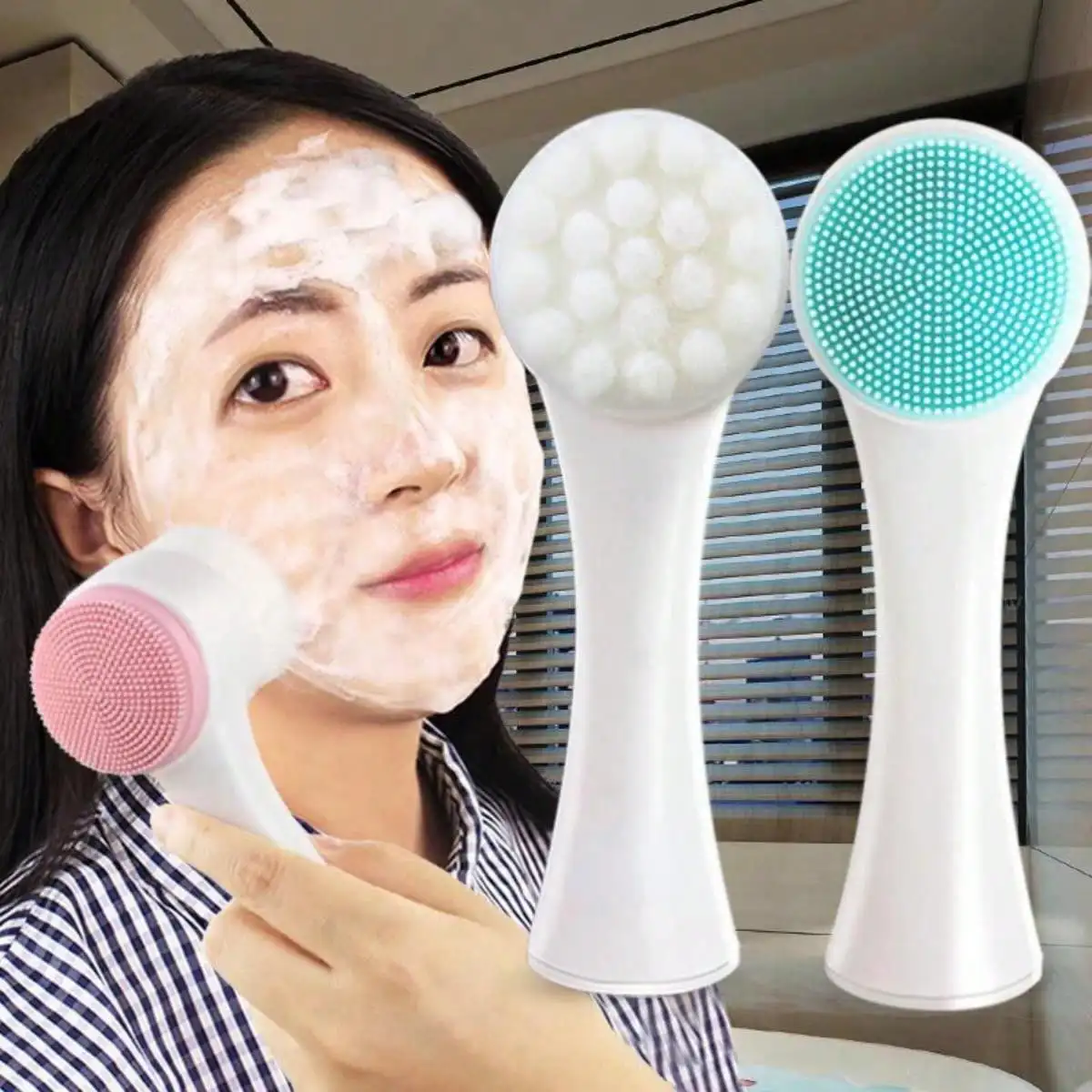 Limpiador Facial de doble cara, cepillo de limpieza Facial de silicona, eliminación de espinillas, limpiador de poros, cepillos exfoliantes para lavado de cara