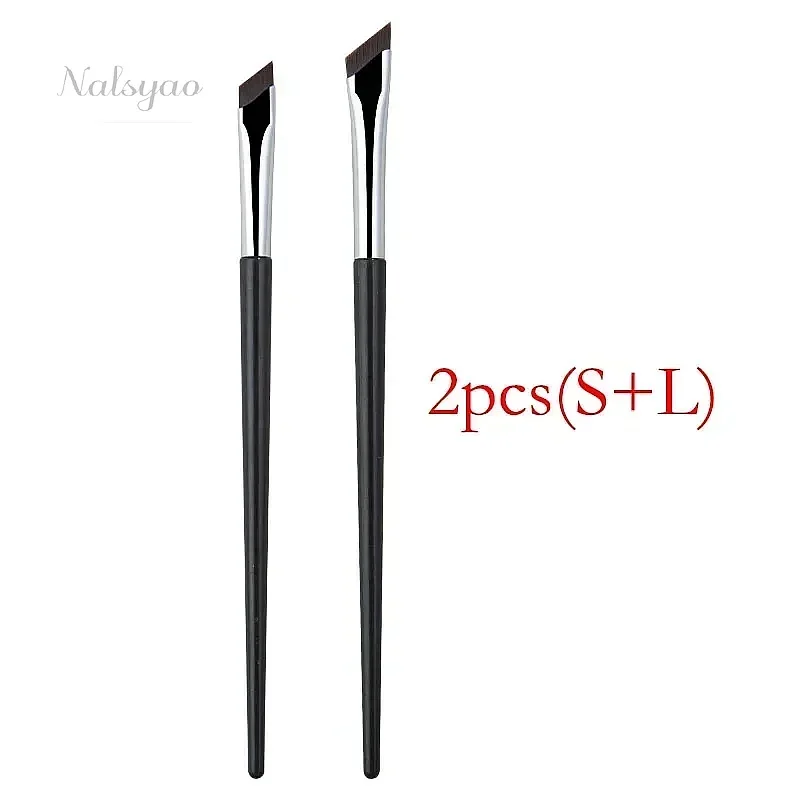 2pcs Angled Blade Eyeliner Brush Ultra Thin Fine Eyebrow Brush Flat Sickle Eyeliner Brushes Precise Makeup Tool