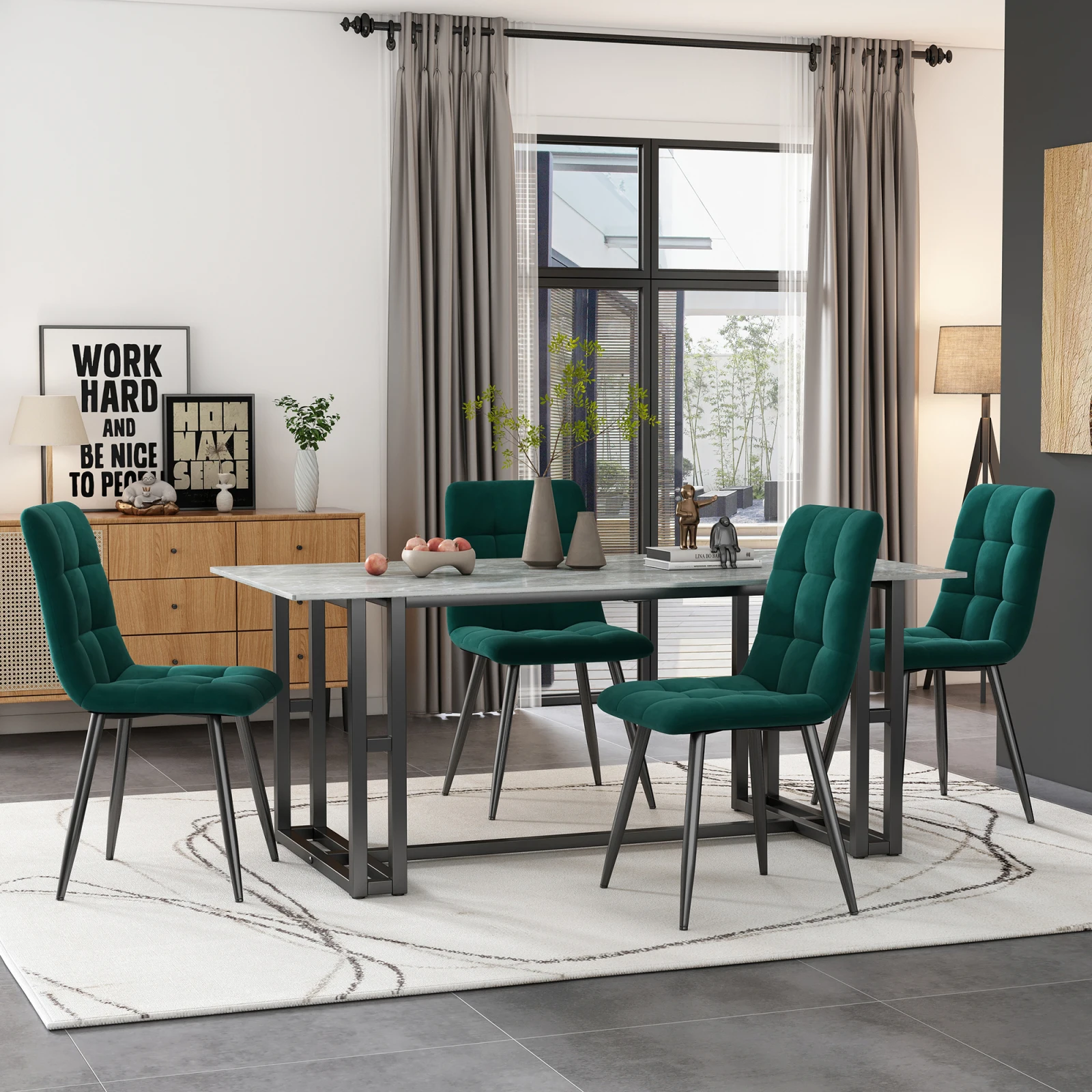 Rosahqnda Esszimmerstühle, Set of 4, gepolsterte Designer-Stühle mit Rückenlehne, Sitzfläche aus Velvet/Linen und Metallgestell – Detail 10