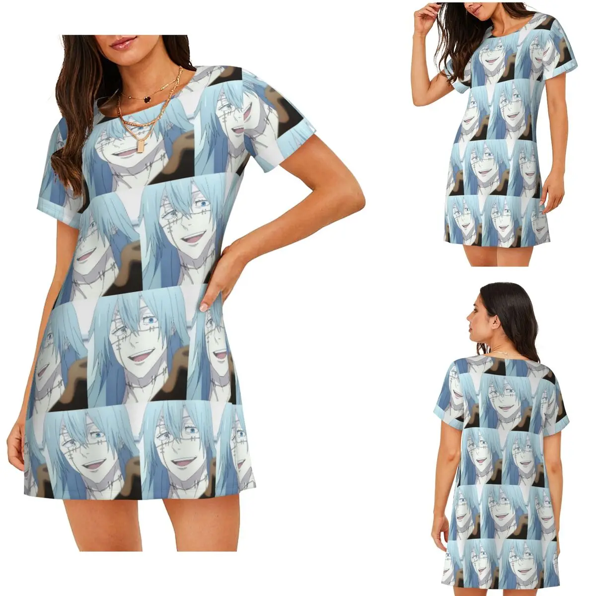 Jujutsu Kaisen Mahito Anime Short Sleeves Nightdress For Sleeping Sleepshirts Women Short Sleeve Nightgowns Soft Pajama Dress