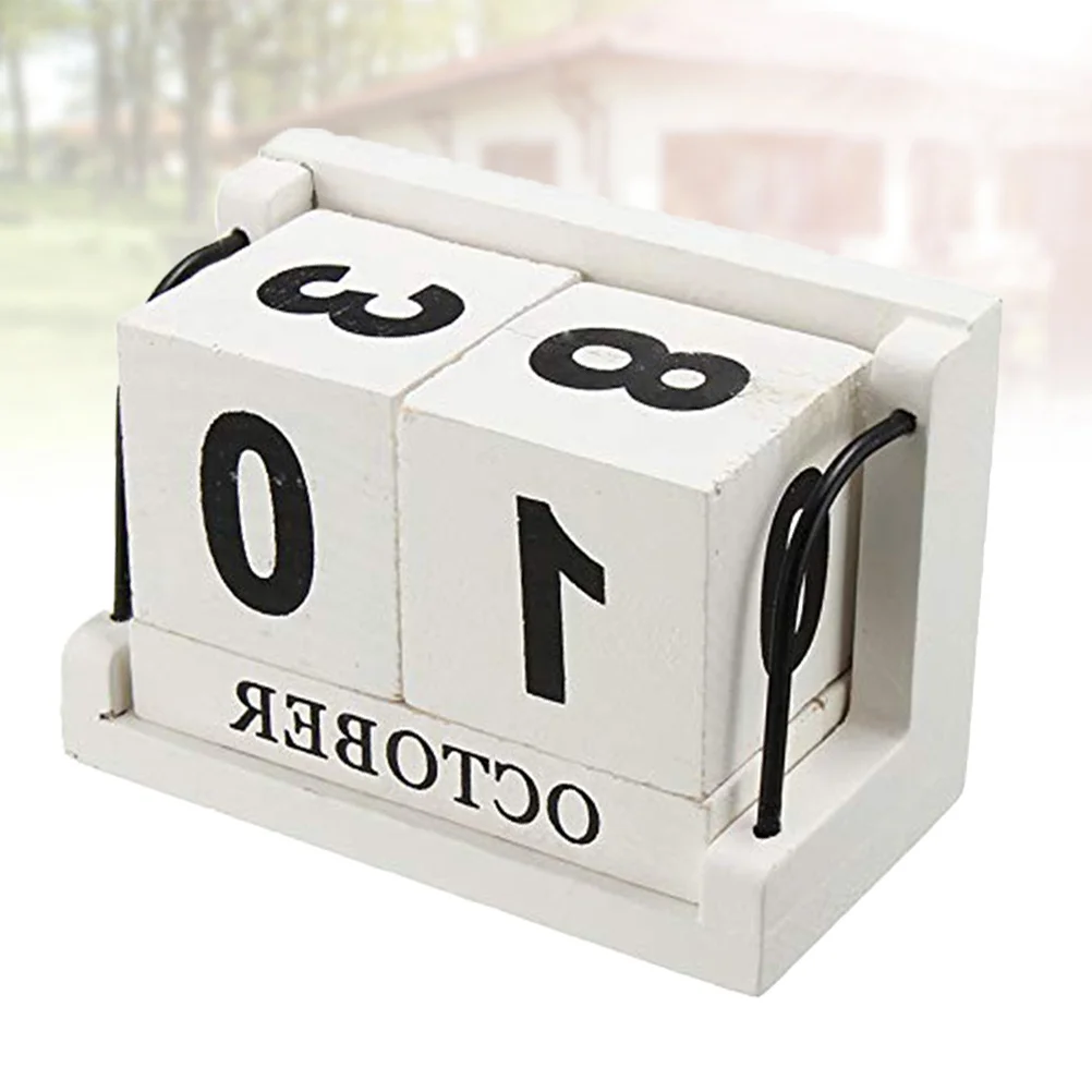 Rustic Wooden Perpetual Desk Calendar Vintage Style Desktop Block Calendar Wooden Crafts Home Office Vintage Decor Gift