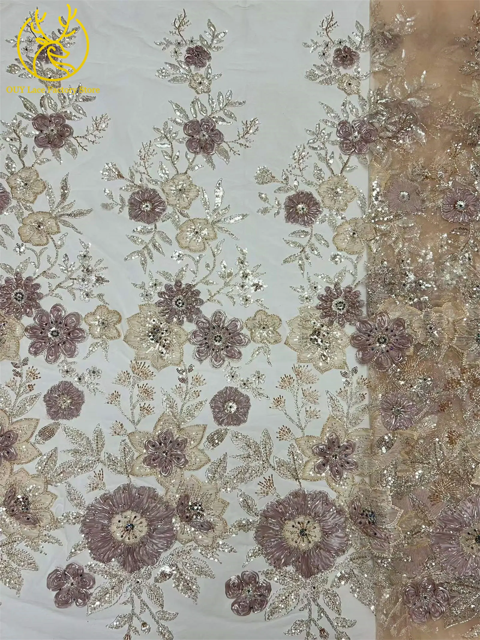 Modische 3D-Blumenstickerei Pailletten Tüll-Mesh-Spitze 2026 Nigerianische Perlen-Mesh-Spitze für Braut-Hochzeitskleider und Partykleider zum Nähen – Detail 17