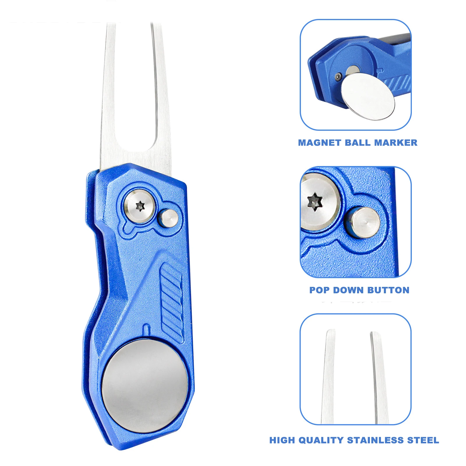 Golf Divot Tool Magnetic Ball Marker Foldable Pop Up Button Detachable Six Colors Golf Supplies