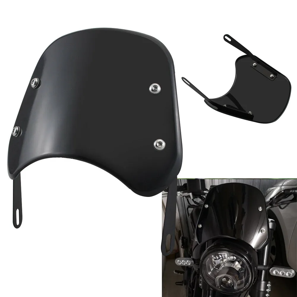 For Harley Sportster Yamaha Honda Suzuki Cafe Racer Universal Black Motorcycle Vintage Windshield Compact Sport Wind Deflector