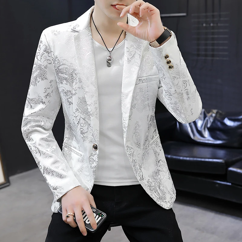 2024 New Men\'s Blazer Fashion Casual Boutique Business Bronzing Design Evening Dress Suit / Male Slim Fit Blazers Jacket Coat