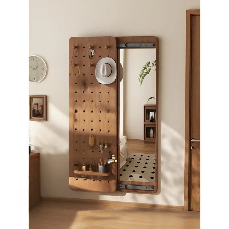 Solid wood hole board full-length mirror hidden modeling wall full-length bedroom home fitting mirror integrated entrance mirror