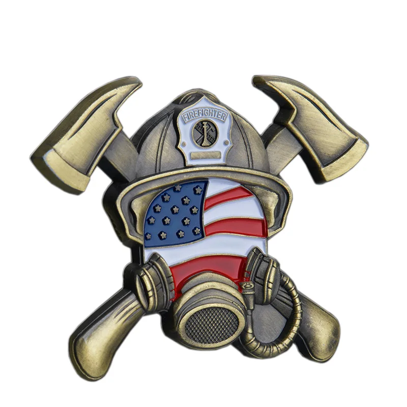 United States Firefighter Prayer Challenge Coin Fire Respirator Shaped Bronze Plated Collection Gifts and Souvenirs