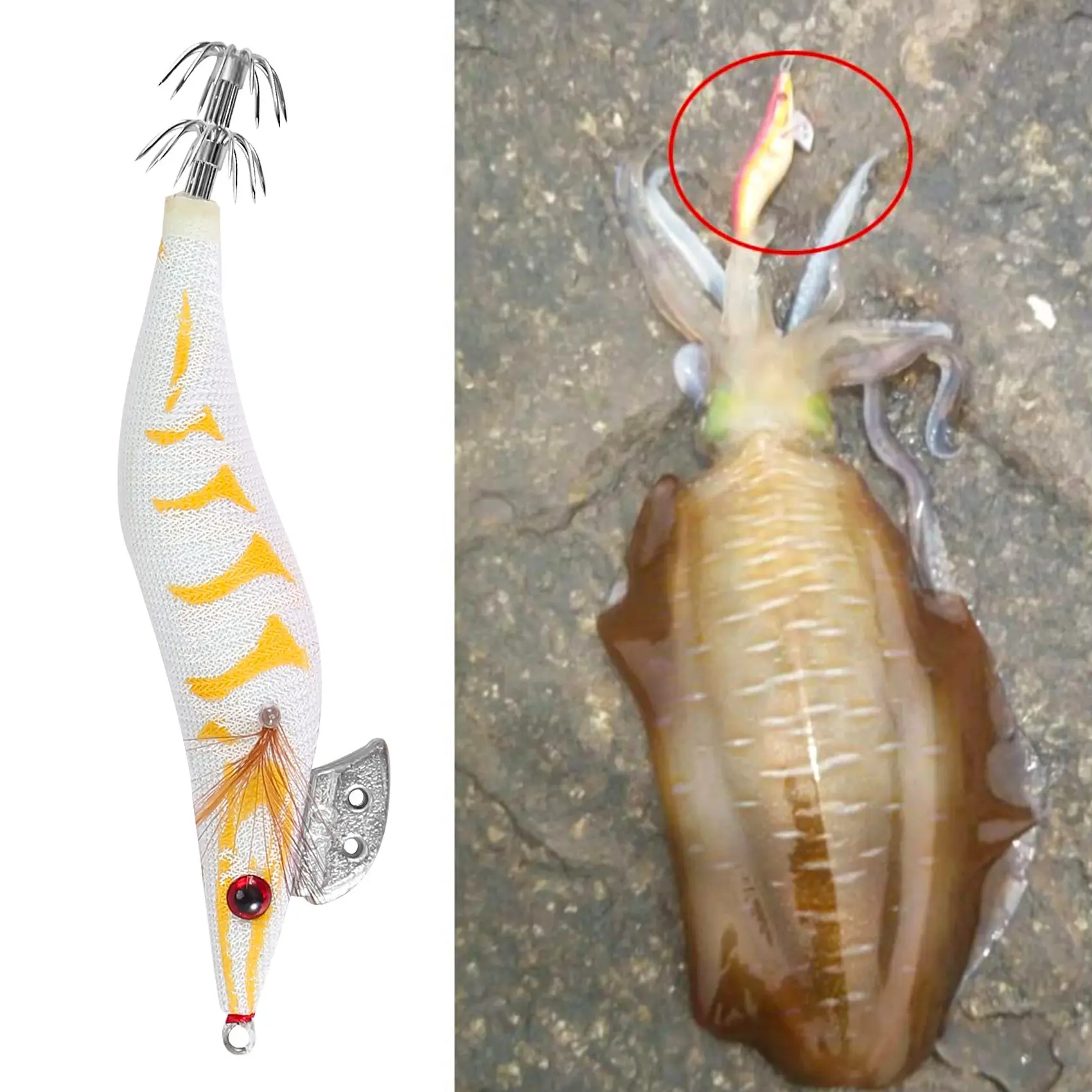 

ABME 10Pcs Artificial Squid Jigs Lures Wood Shrimp Fishing Bait 12Cm 3.0 Octopus Cuttlefish Lures With Storage Box