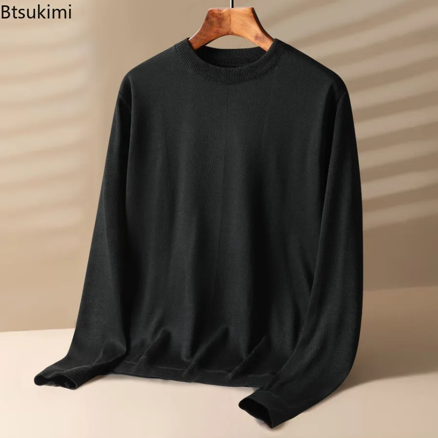 New 2024 Men's Warm Knitted Bottoming Shirts Autumn Winter Long Sleeve O-neck Knitwear Pullovers Casual Business Tops Shirts Men