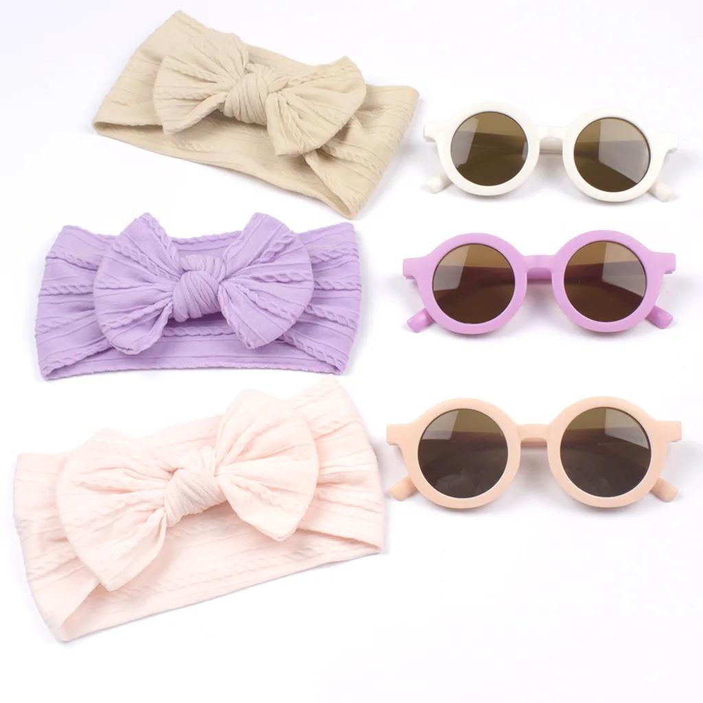 2pcs Children's Headband And Glasses Set Baby Wide Jacquard Headscarf Infant Nylon Bow Headband for Kids
