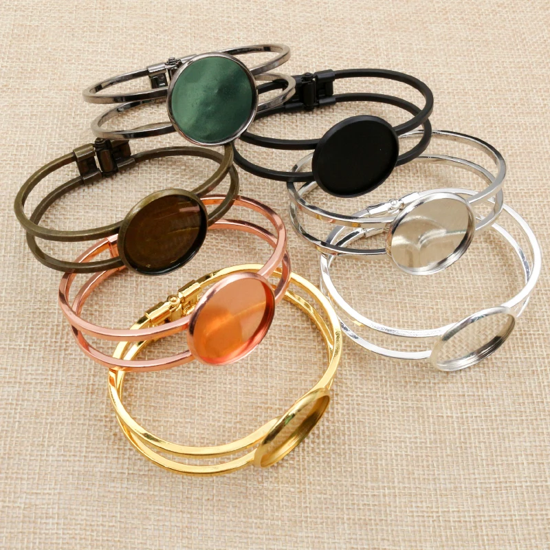 High Quality 20mm 25mm 7 Colors Plated Bangle Base Bracelet Blank Findings Tray Bezel Setting Cabochon Cameo