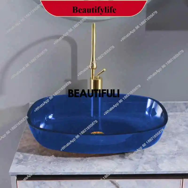 

F185 Легкая раковина из цветного стекла в роскошном стиле, изысканная и красивая прозрачная раковина на столешнице, умывальник с художественным декором