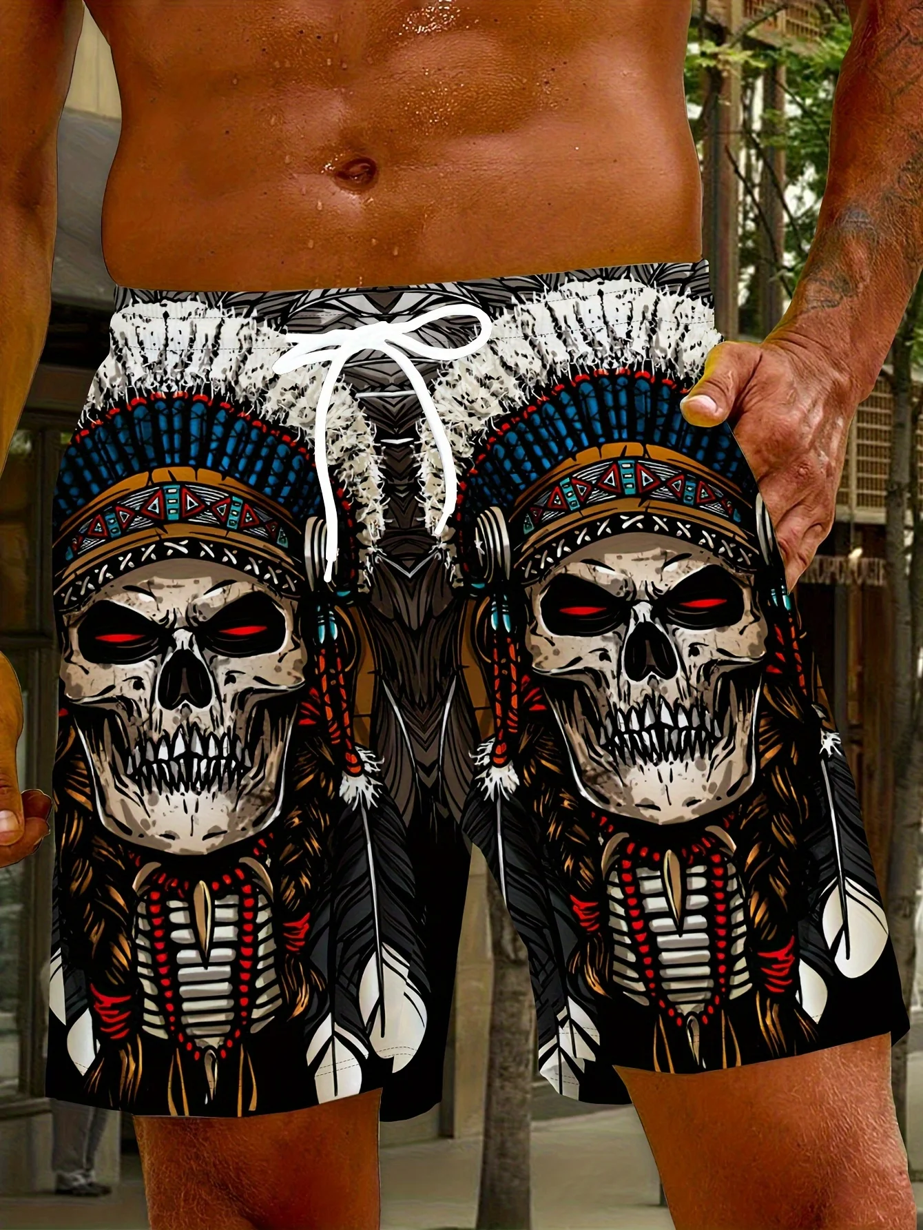 2026 Model Casual Shorts, Street Fashion, 3D Skull Chief Print, Quick-drying and Breathable, Suitable for All Seasons.