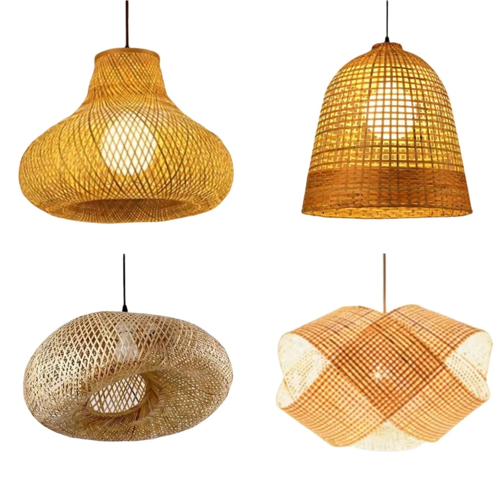 40/50/60 Lustre Rattan Wicker Ceiling Pendant Light Hanging Lamp Hand Braided Craft Bamboo Chandelier Home Living Bed Room Decor