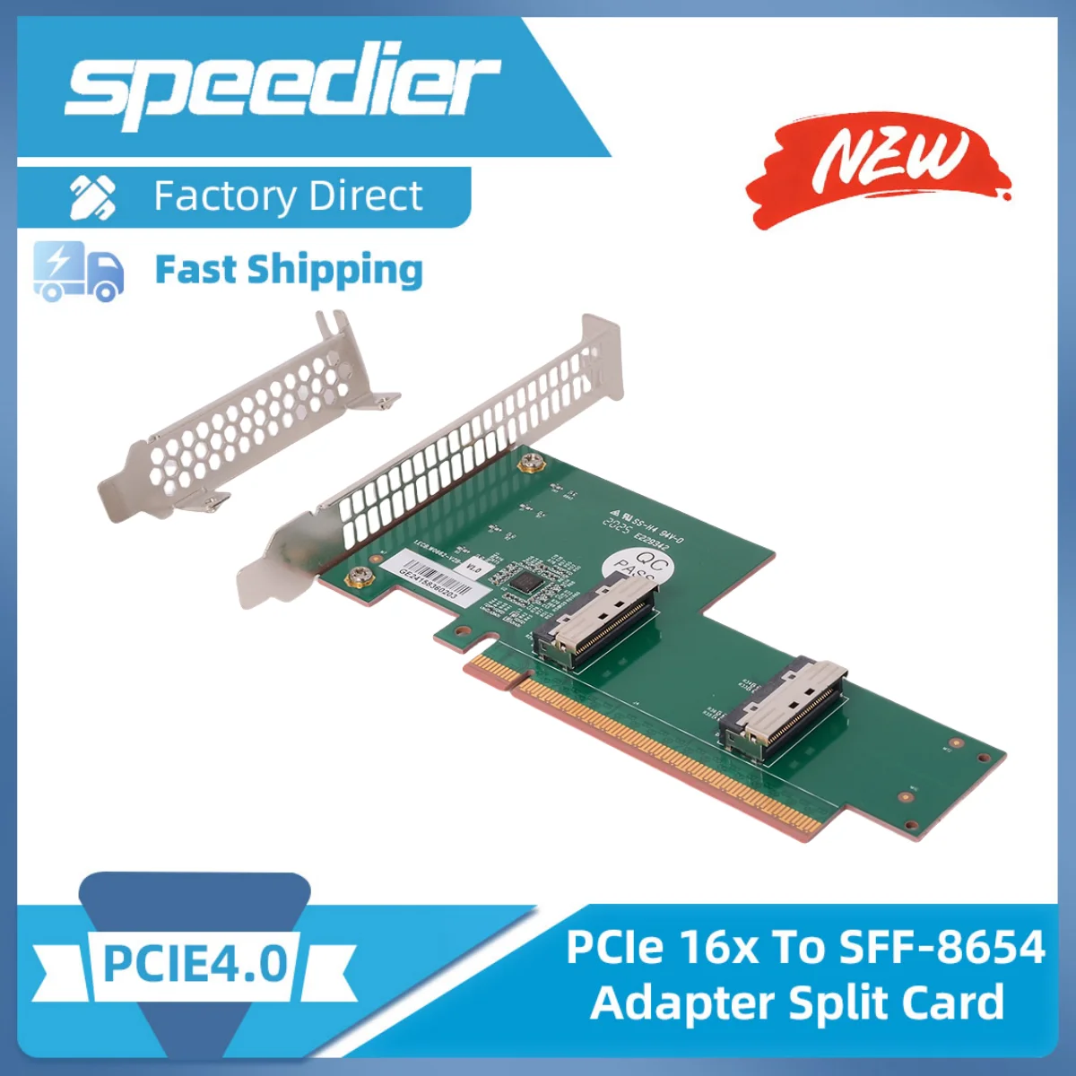 

2025 НОВЫЙ адаптер PCIe 5.0 Base X16 Двухпортовый MCIO 8i NVMe «мама» к PCIe5 Внешний адаптер видеокарты Разделенная карта