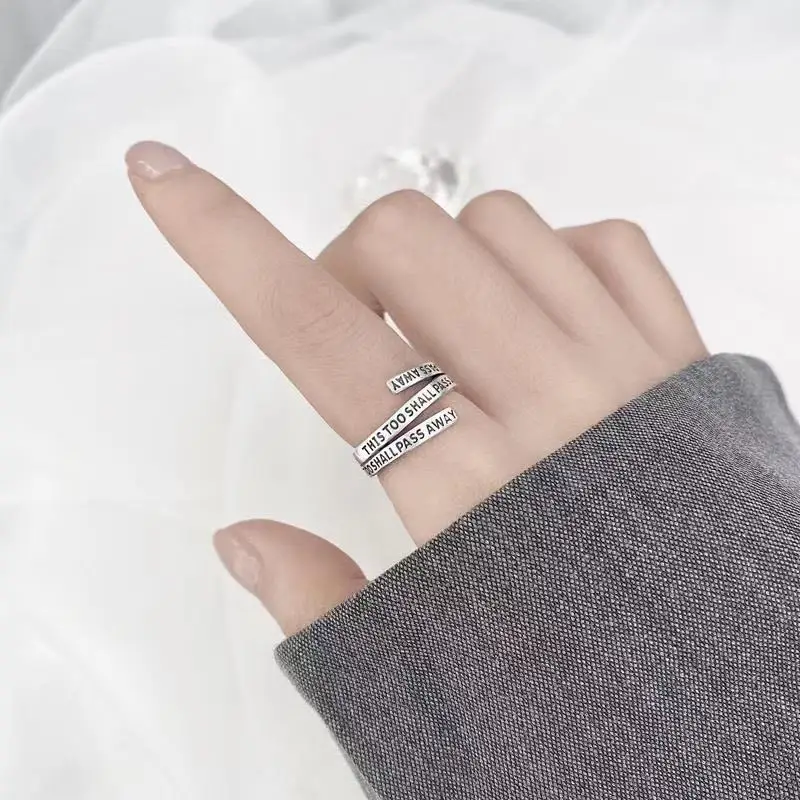 New Retro Multi-layer Letters Personality 925 Sterling Silver Jewelry Geometric Shape English Opening Rings  TYB411
