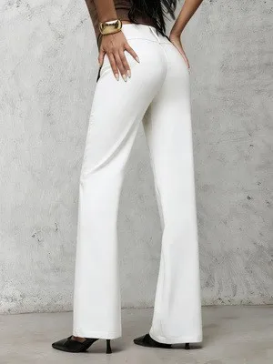 Spring Women's Clothing High Waist Wide Leg Pants For Woman Flowy Slimming Casual Trousers Polyester Full Length Elegant