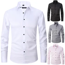 Plus Size 38-48 New High-quality Autumn and Winter Social Men's Shirt Long Sleeve Fashion Business Casual Solid Color SlimShirt