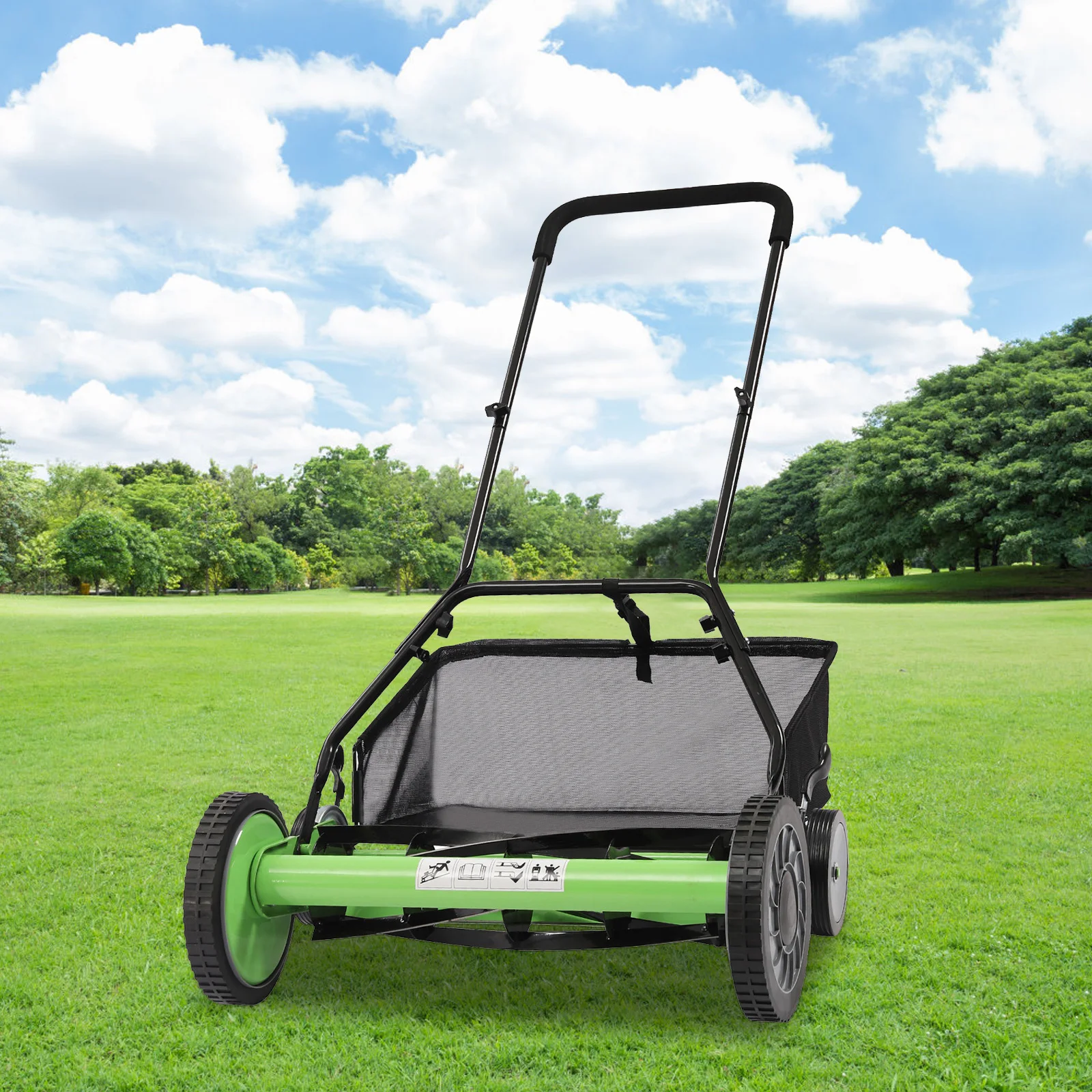 

20" Manual Reel Lawn Mower 5-Blade Heat-Treated Steel 9 Height Adjustments for 500m² Lawns, Cylinder Lawnmower