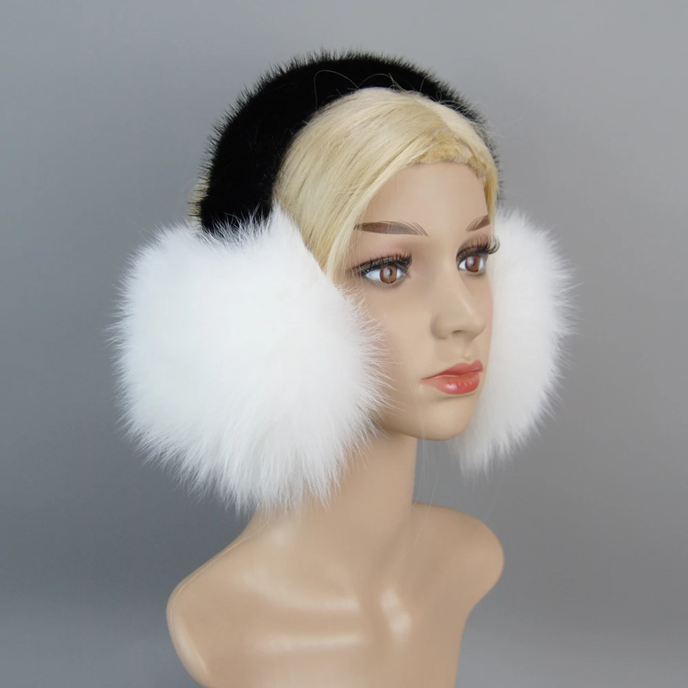 Hot Sale 100% Natural Real Fox Fur Earmuffs Winter Women Warm Plush Big Fox Fur Ear Muff Russia Soft With Real Mink Fur Earflaps