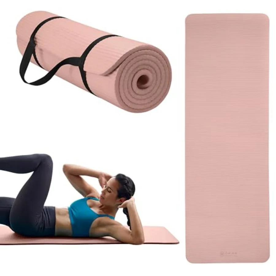 Thick Yoga Mat, Exercise and Fitness Mat with Easy-Cinch Carrying Strap Non-Slip NBR Foam Joint Cushioning Yoga, Pilates, Fitne